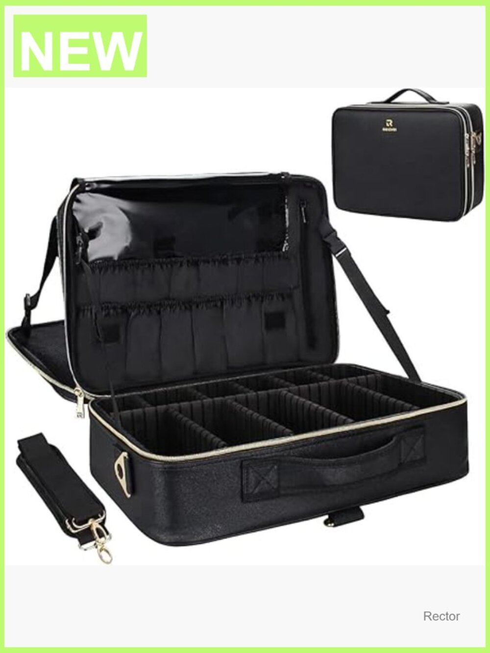 Large 3-Layer Train Case Cosmetic Organizer Waterproof with Adjustable Strap